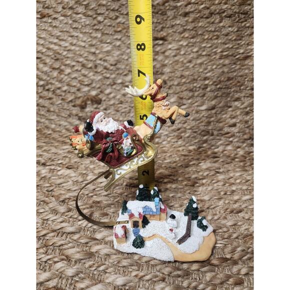 Traditions Vintage Santa & Sleigh Flying Over Village Christmas Holiday Figurine - Picture 7 of 9